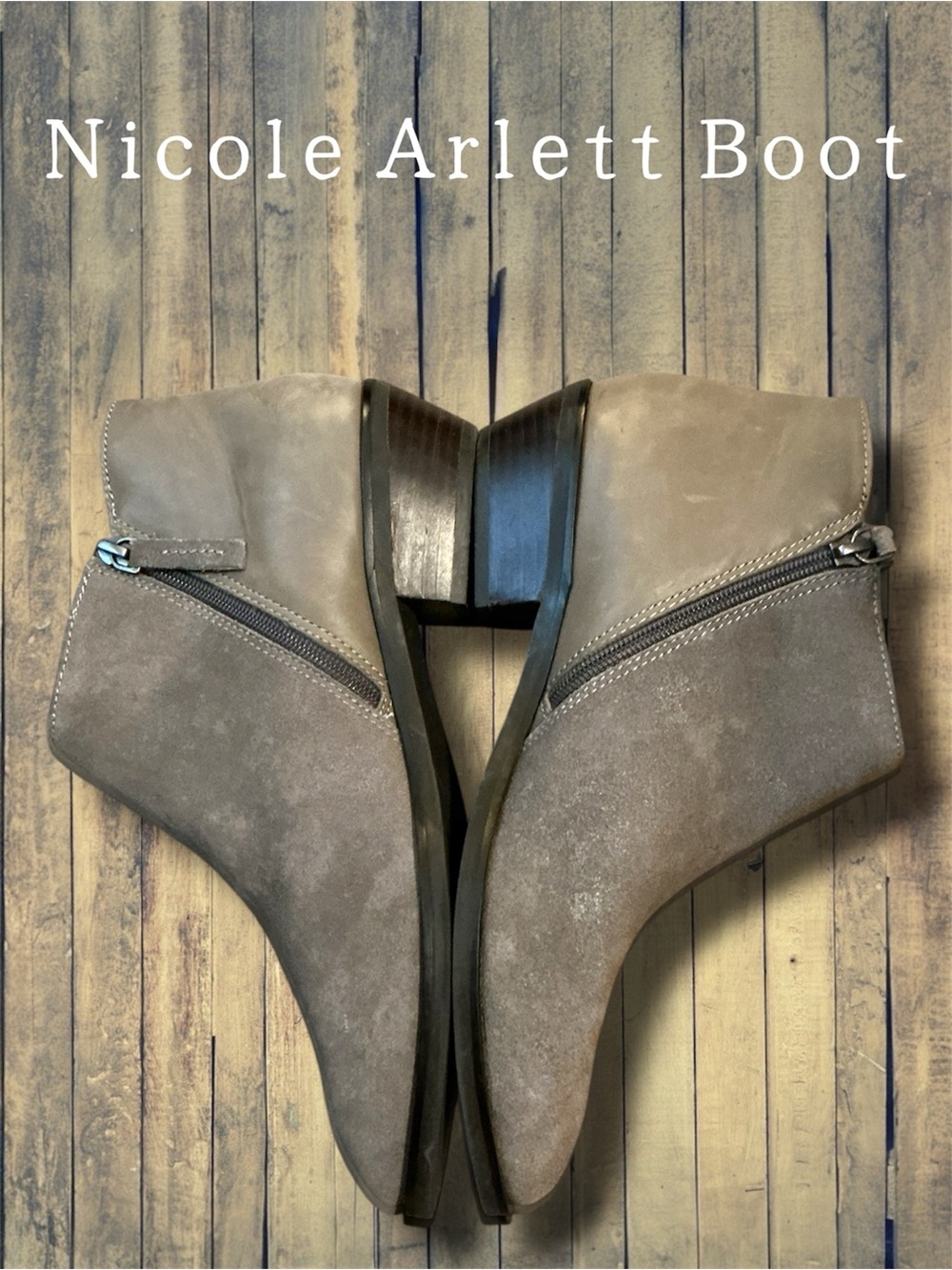 🌺Nicole Arlett Taupe Suede Ankle Booties with Double Side Zip